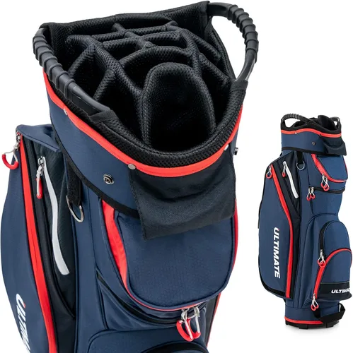 Vista 10 de GYMAX Bolsa de golf, bolsa de carrito de golf con divisor de 14 vías con capucha de lluvia y bolsa enfriadora, bolsa de golf impermeable para Negro