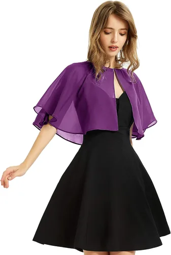 Vista 17 de Chal de gasa suave para mujer, envolturas, chal corto para vestido de noche, boda, capa, bolero, cubierta estilo flapper Negro