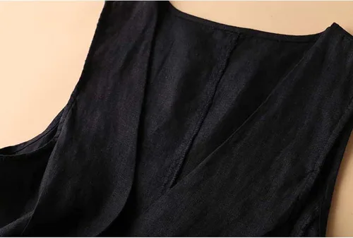 Vista 5 de Dongfeng Chaleco sin mangas de lino y algodón para mujer, casual, cuello en V, con botones