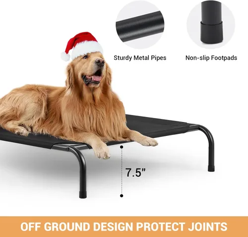 Vista 2 de Cama elevada para perros al aire libre, refrescante, transpirable, para perros grandes, hamaca portátil exterior para mascotas, marco de metal