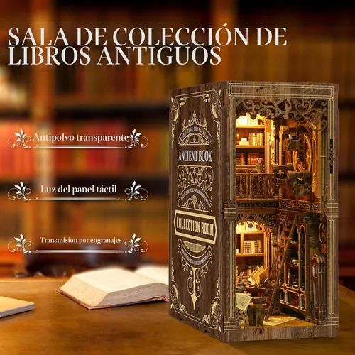 Vista 3 de Kit de rincón de libros – (edición clásica) – Rompecabezas de madera en miniatura de bricolaje Sala de colección de libros vintage con luces LED