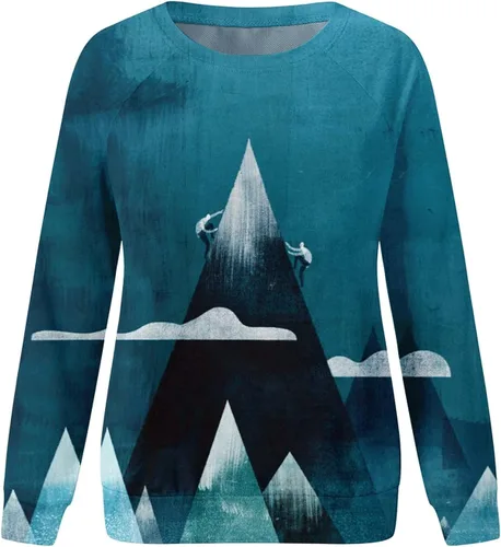 Vista 4 de Camisas de manga larga de otoño para mujer, blusa de cuello redondo, camisa de moda estampada, suéter casual, sudaderas sueltas