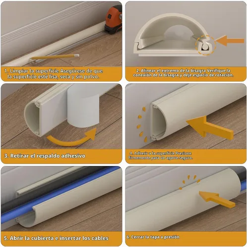 Vista 8 de ZhiYo Cable Hider de 34 pulgadas, para 2-4 cables, cubiertas de cable para montaje en pared, cubierta de cable, pared, canaleta de cable blanco, 2 x