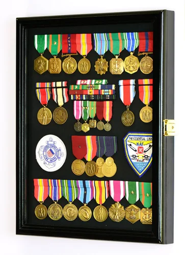 Vista 2 de Medallas militares, alfileres, insignias, parches, insignias, cintas, vitrina de bandera Shadowbox fondo fijable - con cerradura