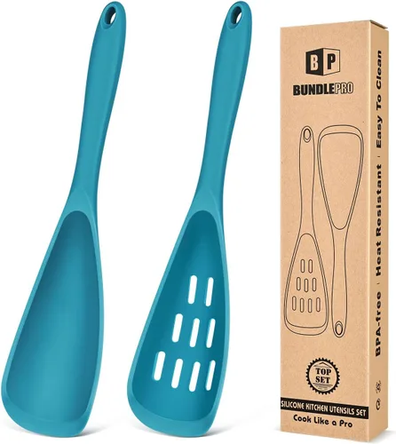 Vista 14 de BUNDLEPRO Cucharas de cocina de silicona para utensilios de cocina Caqui