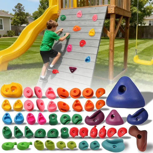 Vista 19 de Juego de 20 soportes de escalada en roca para niños, agarres de pared para escalada en roca, juego de pared para interiores y exteriores, juego