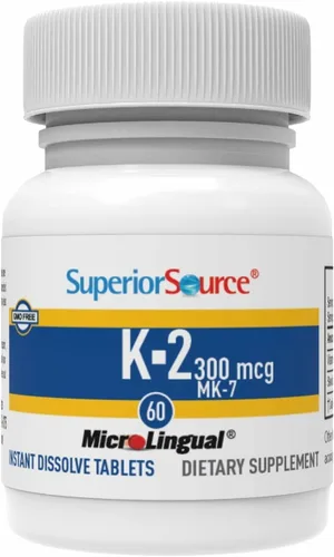 Vista 4 de Superior Source Vitamina K2 MK-7 (Menaquinona-7), 300 mcg, tabletas microlignuales de disolución rápida, 60 unidades, huesos y arterias saludables