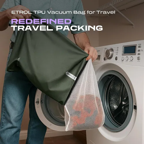 Vista 2 de Bolsa de lavandería de malla para viajes, gimnasio, universidad y campamento, organizador grande de ropa sucia lavable con cremallera con tela