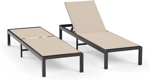 Vista 10 de Tumbona de aluminio para patio al aire libre con ruedas, color Caqui