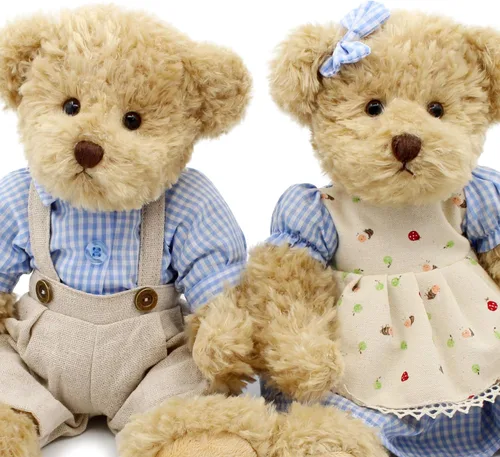 Vista 6 de oits cute Paquete de 2 osos de peluche, lindo animal de peluche, regalo para parejas, juguete de peluche suave de 11 pulgadas (ropa a cuadros azules)