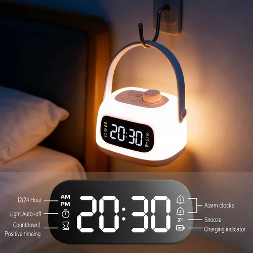 Vista 5 de QANYI Faroles para niños, luz nocturna portátil y recargable para habitación de niños con regulación y hora de reloj, linterna LED de campamento