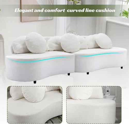 Vista 5 de Moderno sofá tapizado de terciopelo de cordero de 103.9 pulgadas, sofá modular de 4 asientos con 3 almohadas largas y 3 almohadas redondas para sala
