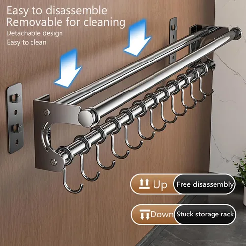 Vista 3 de Soporte de pared para cuchillos colgantes de pared, ahorra espacio, con ganchos, organizador de cocina, estante de almacenamiento para utensilios