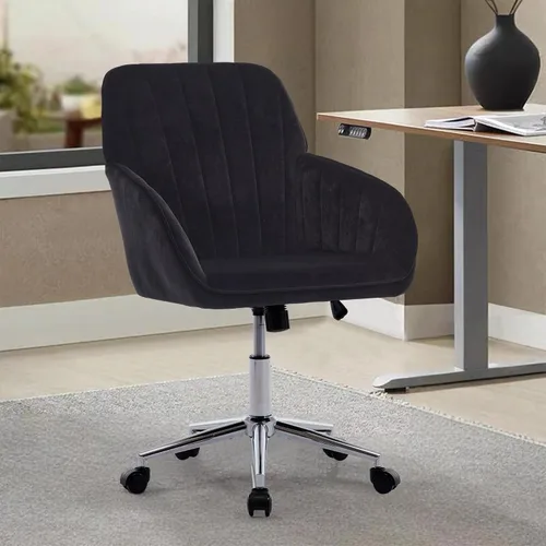 Vista 23 de Silla de escritorio de terciopelo para oficina en casa, moderna silla ajustable para computadora, silla giratoria, bonitas sillas de tocador