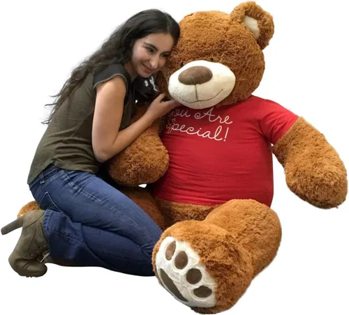 Vista 2 de Big Plush Oso de peluche gigante de 5 pies – Wearing You are Special camiseta de 60 pulgadas suave color marrón canela enorme oso de peluche