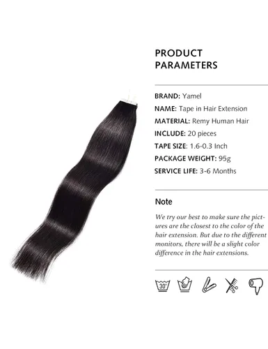 Vista 6 de Yamel Extensiones de cabello humano con cinta, extensiones de cabello negro natural de 10 pulgadas, 20