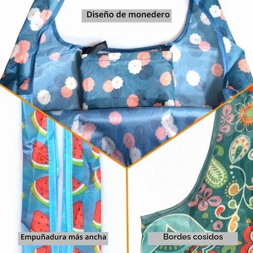Vista 5 de Bolsa Tote, Paquete de 4 Bolsas de Comestibles Reutilizables de 50 Libras, Regalo Para Mujeres, Bolsas de Compras Plegables a Granel Con Asas