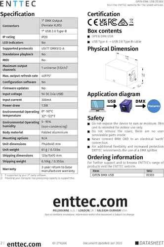 Vista 7 de Enttec Open DMX USB 70303 Interfaz de Iluminación - Código Abierto/Solo Hardware - Modelo de Nivel de Entrada