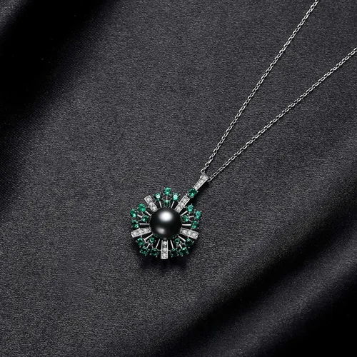 Vista 5 de VIKI LYNN 0.394-0.433 in AAA Negro Tahití Cultivado Perla Colgante Collar Joyería para Mujeres con Espinela Verde, Plata esterlina Perla Zirconia