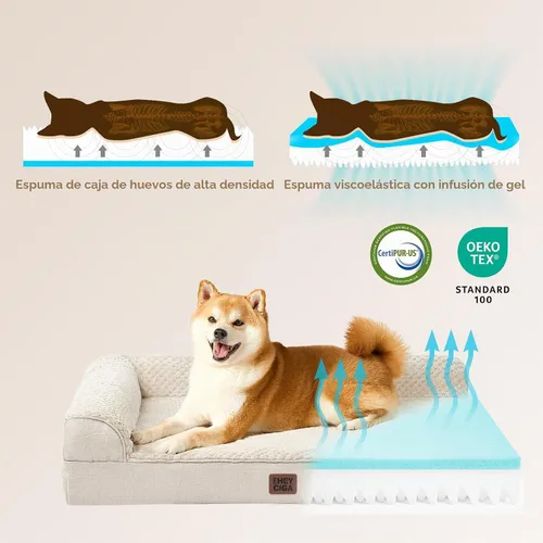 Vista 4 de EHEYCIGA - Cama ortopédica para perros de tamaño mediano, cama de espuma viscoelástica para perros, color beige Small Dog Sofa with Washable