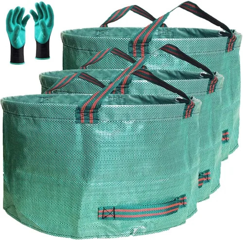 Vista 10 de Paquete de 2 bolsas profesionales de jardín de 137 galones, grandes (D34, H34 pulgadas) con guantes de jardinería, bolsa de hojas grandes, residuos