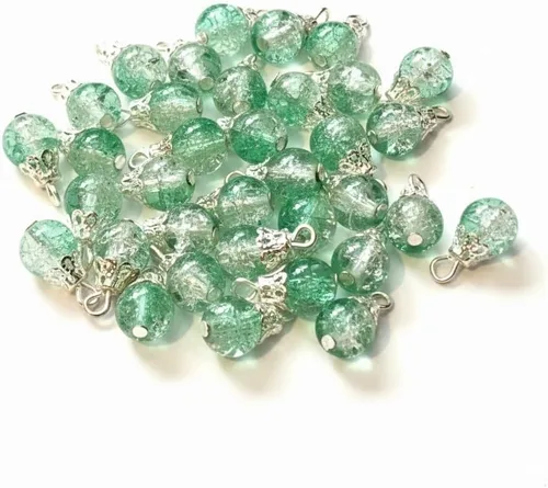 Vista 5 de 30pcs Handcrafted Crackle Glass Beads Drops w/Silver Wire & Bead Cap ~Jewelry Making~ (Army Green)