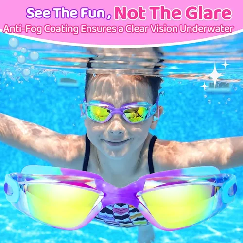 Vista 5 de Vvinca Swimming Goggles for Kids 3-15 years-2 Pack, Kids Goggles Anti-Fog/UV No Leaking Swim Goggles for Kids