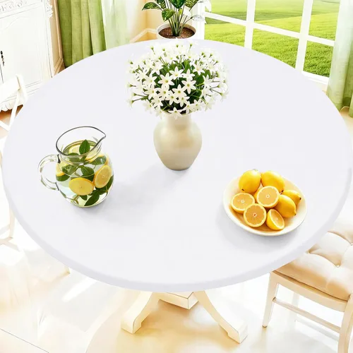 Vista 39 de Moosfor Mantel redondo de elastano, elástico ajustable impermeable para mesas de 18 a 24 pulgadas, mantel de picnic elástico lavable para Azul