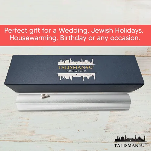 Vista 6 de TALISMAN4U Mezuzá de aluminio plateado con pergamino 3D espinilla clásica mezuzá para puerta Israel Judaica regalo (3.9 in / 4 pulgadas)