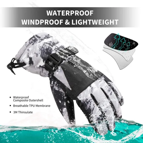 Vista 3 de BOSONER Guantes de esquí y snowboard, guantes cálidos impermeables de invierno, guantes de nieve para clima frío para hombres, mujeres, niños