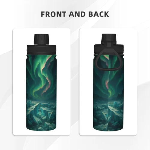 Vista 3 de Aurora Printed Insulated Water Bottle, 18oz Stainless Steel Funny Travel Mug, Leakproof Hot & Cold for Sports, Gym, Hiking