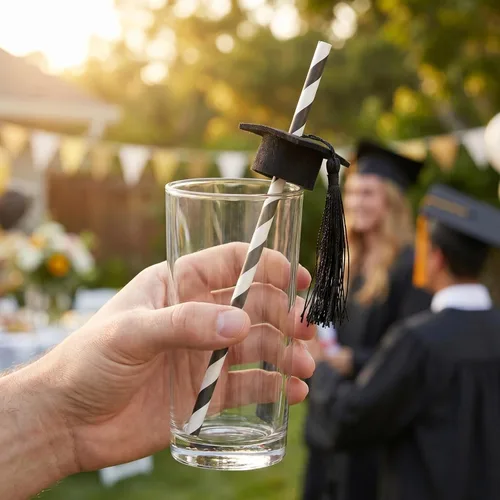 Vista 8 de PRETYZOOM Pajitas de graduación con decoración de sombrero de Doctor S, paquete de 12 popotes largos de cóctel para fiesta de graduación 2025