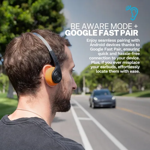 Vista 5 de JLab, Rewind 2, auriculares inalámbricos retro en la oreja, Bluetooth multipunto, EQ3, Google Fast Pair, Be Aware, Wireless Sharing, negro