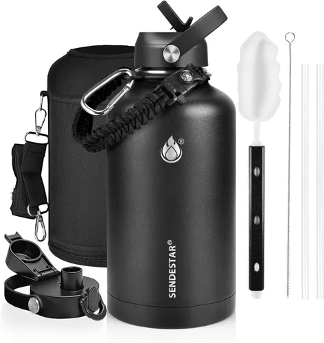 Vista 12 de SENDESTAR Botella de agua aislada de 24 onzas, boca ancha, botella de agua de 24 onzas con tapa con popote, tapa de boquilla, acero inoxidable