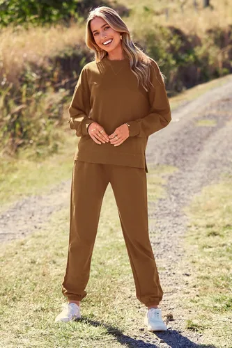 Vista 35 de Prettygarden - Conjunto de pijama de dos piezas para mujer, diseño de teñido anudado, sudadera informal de manga larga con pantalones largos, ropa