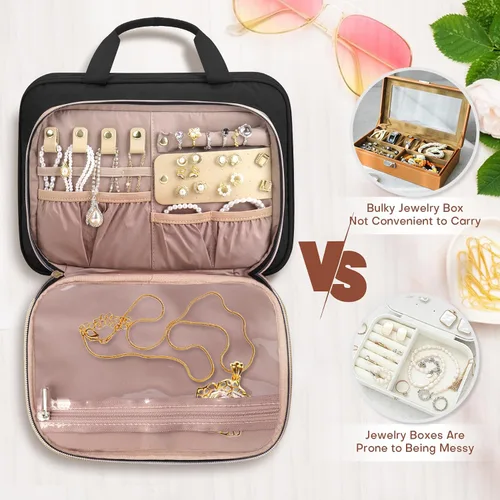 Vista 6 de BAFAMYE Neceser de viaje de 8 litros con organizador de joyas para mujer, bolsa de cosméticos de maquillaje resistente al agua de 2.1 galones