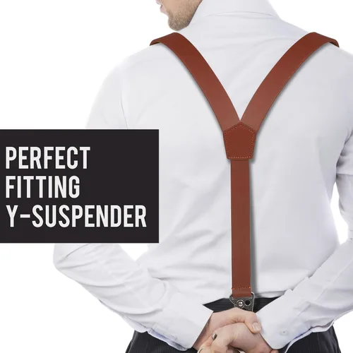 Vista 5 de Liguero de cuero genuino para hombre Tirantes de cuero con diseño en Y Regalos de padrinos de boda Liguero ajustable con ganchos Tirantes