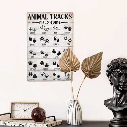 Vista 5 de HORSESBLANKET Cartel de metal de aluminio vintage con huellas de animales, letrero de metal para cafetería, hogar, retro, club, bar, baño, póster