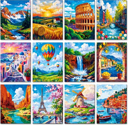 Vista 25 de Sherr 12 lienzos predibujados preimpresos para adultos, para sorber y pintar, lienzos de fiesta, kit de pintura para verano, Pascua, Día de la Madre