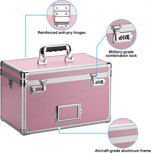 Vista 2 de LOCKCURX Caja de almacenamiento con cerradura de 11 x 7 x 8.3 pulgadas con cerradura de combinación, caja fuerte portátil para documentos