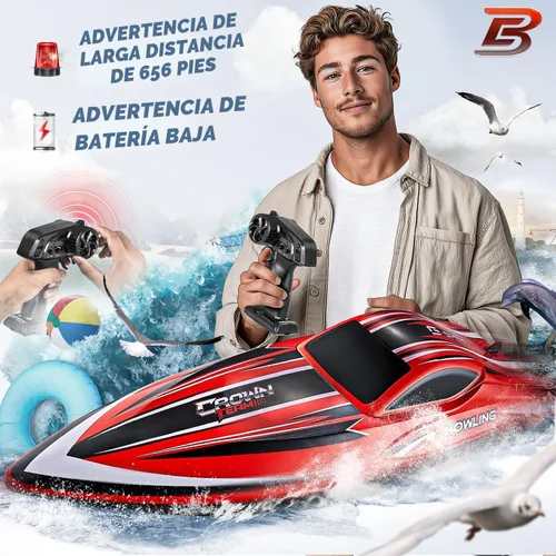 Vista 5 de BEZGAR Barco a control remoto, 16 pulgadas, grande, sin escobillas, para adultos y niños, 55 KPH grandes y rápidos, barcos de velocidad RC