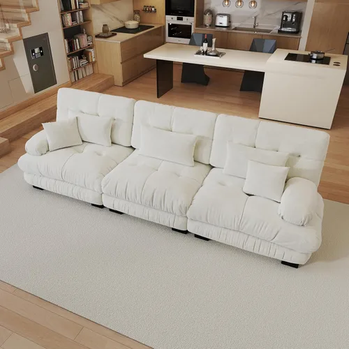 Vista 52 de Sofá modular de gran tamaño de 94 pulgadas, sofás seccionales grandes de color beige y blanco para sala de estar, juego de sofá de terciopelo, sofás