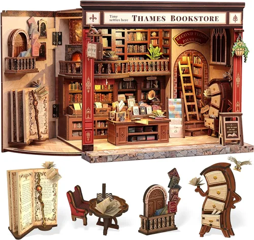 Vista 20 de CUTEBEE Kit de rincón de libros, kit de casa de muñecas en miniatura