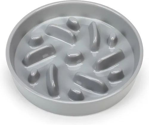 Vista 17 de Cuenco de cerámica para perros de alimentación lenta, 2 tazas de plato de Laberinto - Azul