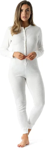 Vista 8 de Pijama térmico de una pieza para mujer, con cuello henley, de #followme Negro