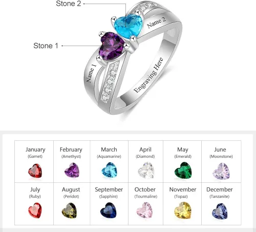 Vista 2 de Personalized 2 Simulated Birthstone Rings for Women Mothers Ring with Names Custom Promise Rings for Women