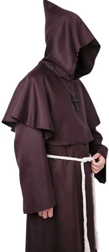 Vista 3 de Monk Robe Costume Renaissance Priest Medieval Costume Hooded Friar Cloak Cosplay Costume Cowl Robe Fancy Dress for Halloween