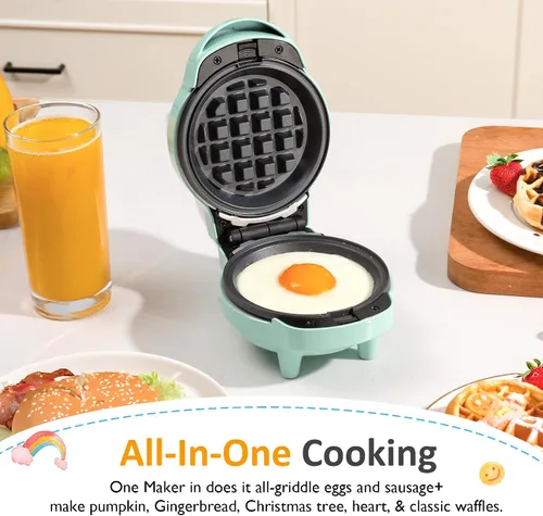 Vista 4 de Mini waflera 6 en 1, plancha de gofres de 4 pulgadas con platos antiadherentes extraíbles, mini máquina para hacer gofres perfecta para niños y Azul