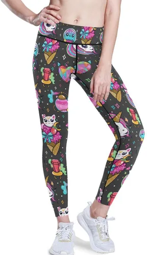Vista 6 de JUNZAN Rainbow Unicorns and Cat Icecream Yoga Pants for Women Lifting Yoga Pants for Sports Dance XS