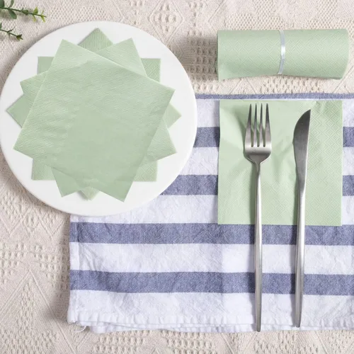 Vista 6 de 300 paquetes de servilletas de cóctel de 2 capas, servilletas de postre plegadas de 5 x 5 pulgadas, servilletas desechables para cena, boda, Verde